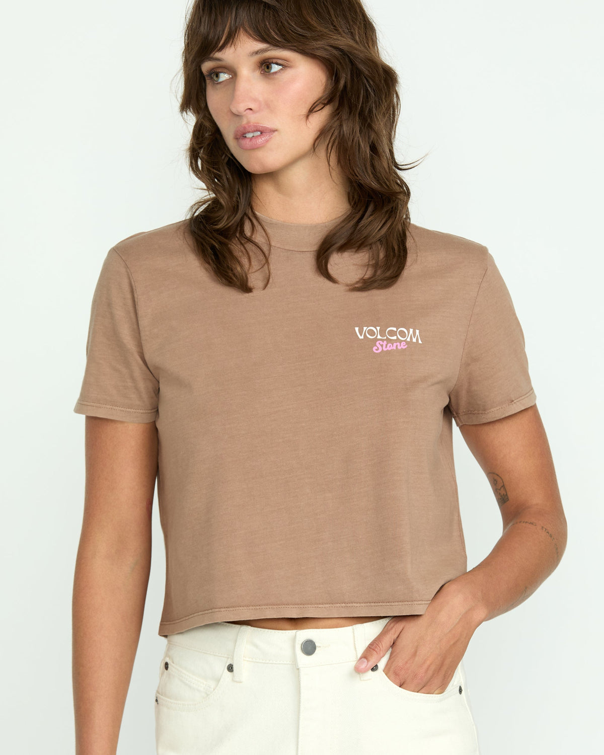 Women's Dial Crop Tee Hazelnut - Volcom