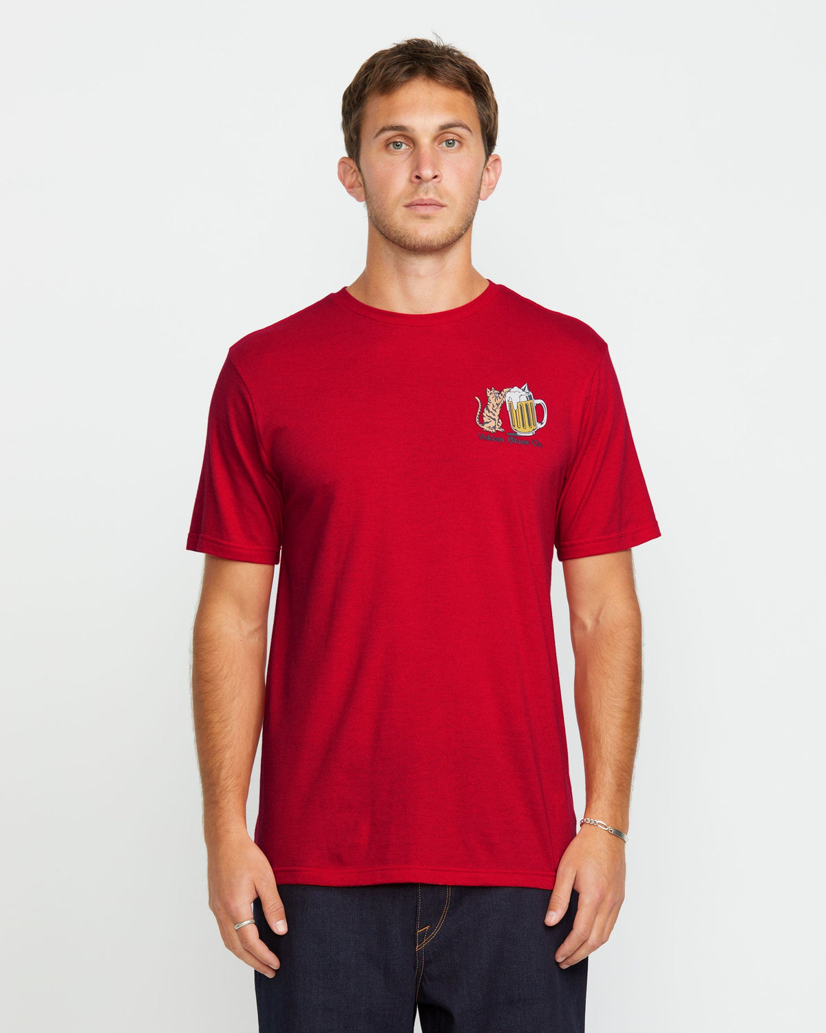Men's Curious Cat Short Sleeve Tee Ribbon Red - Volcom