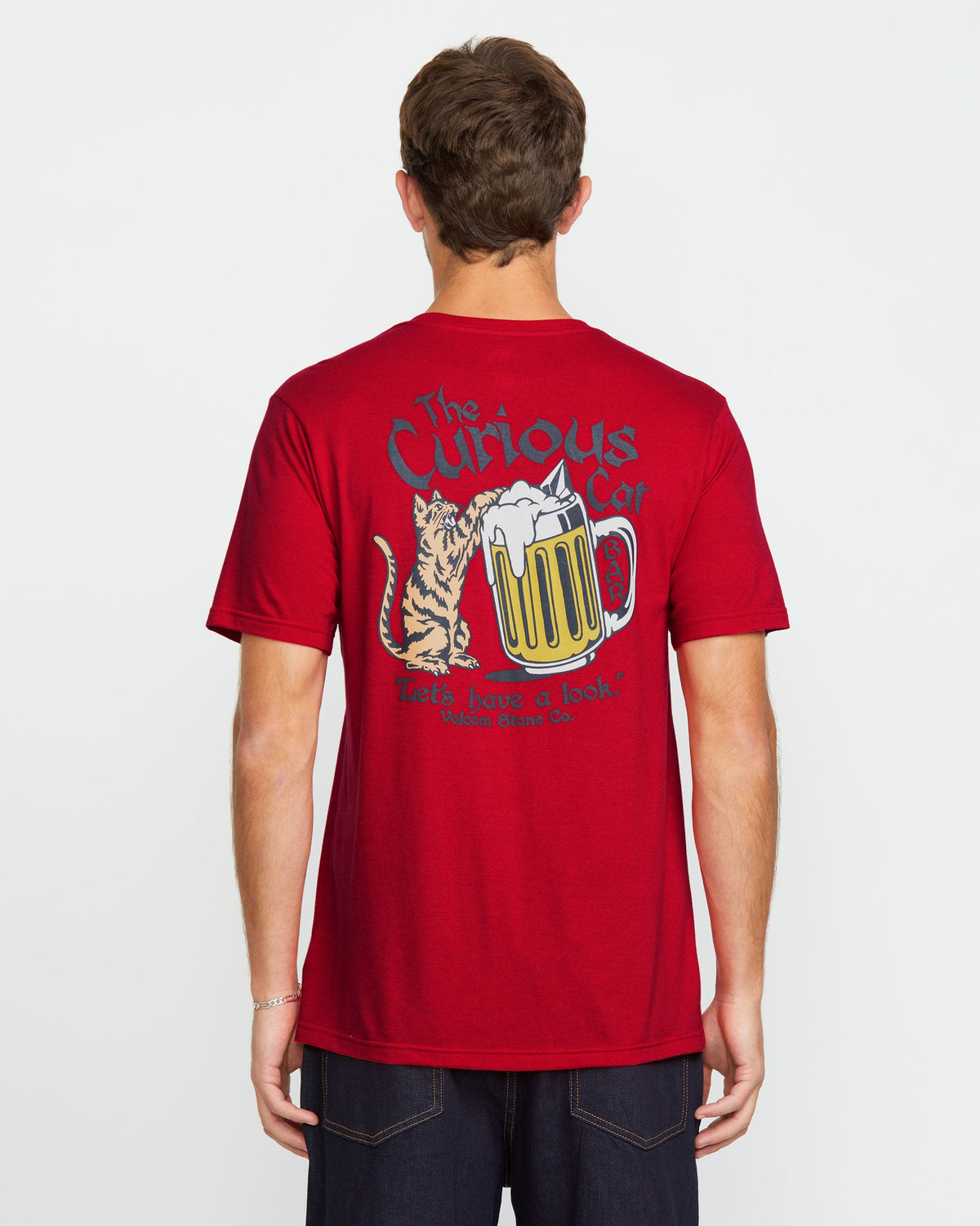 Men's Curious Cat Short Sleeve Tee Ribbon Red - Volcom