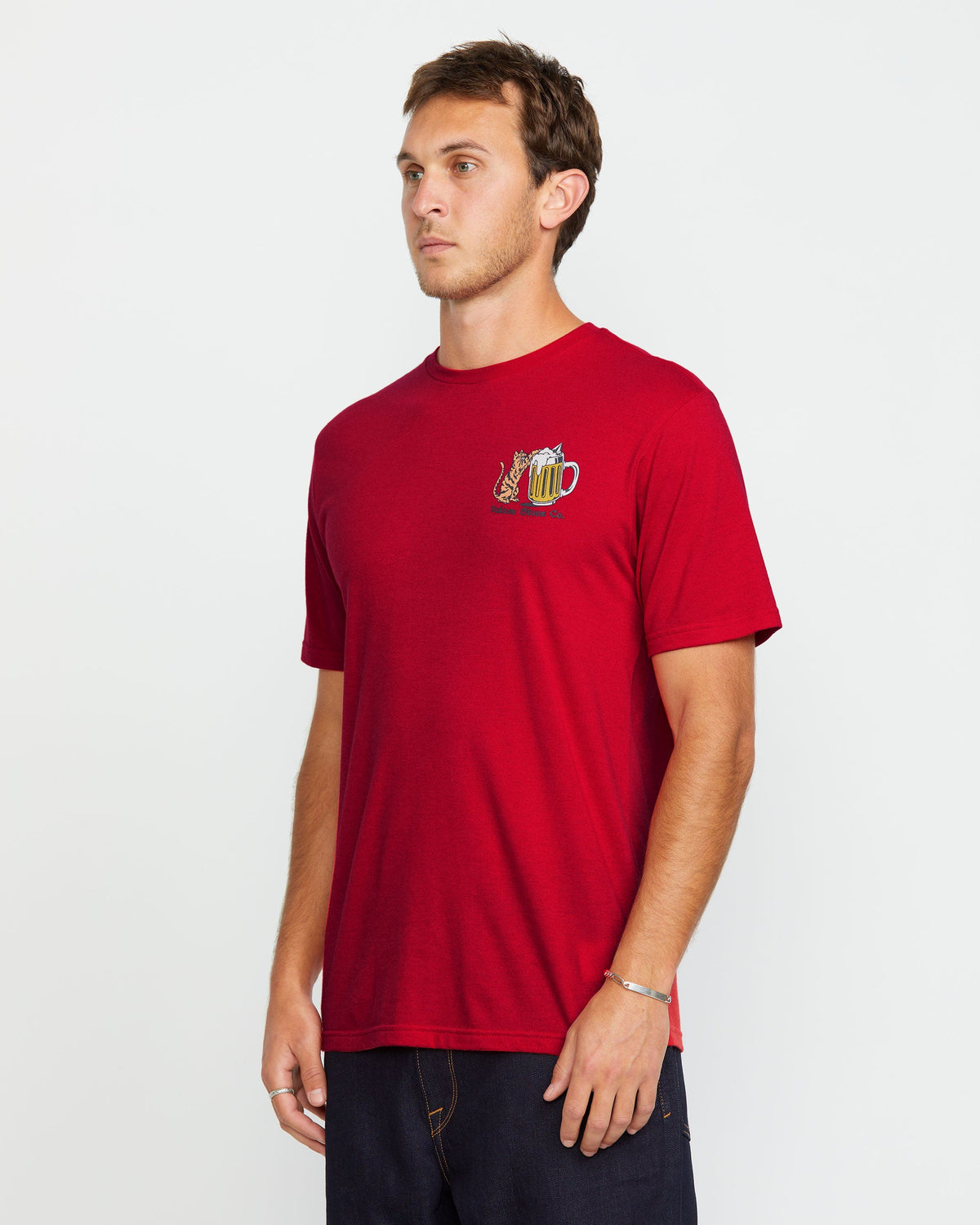 Men's Curious Cat Short Sleeve Tee Ribbon Red - Volcom