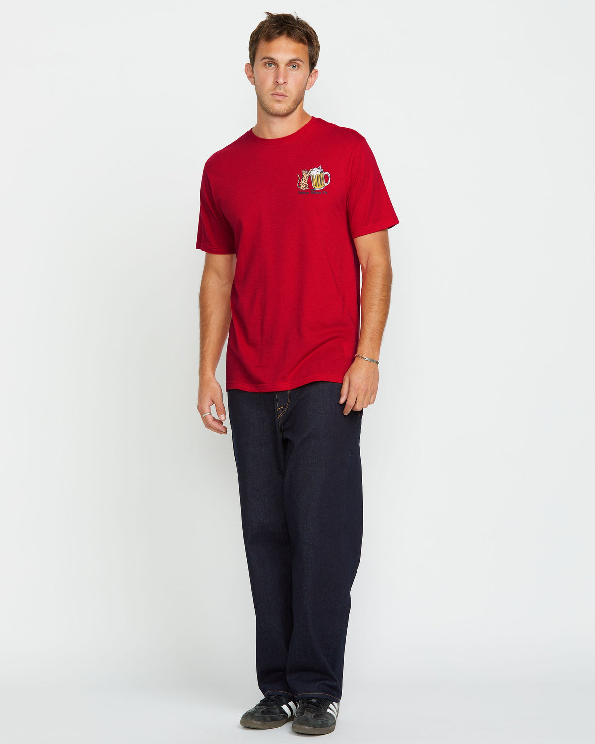 Men's Curious Cat Short Sleeve Tee Ribbon Red - Volcom