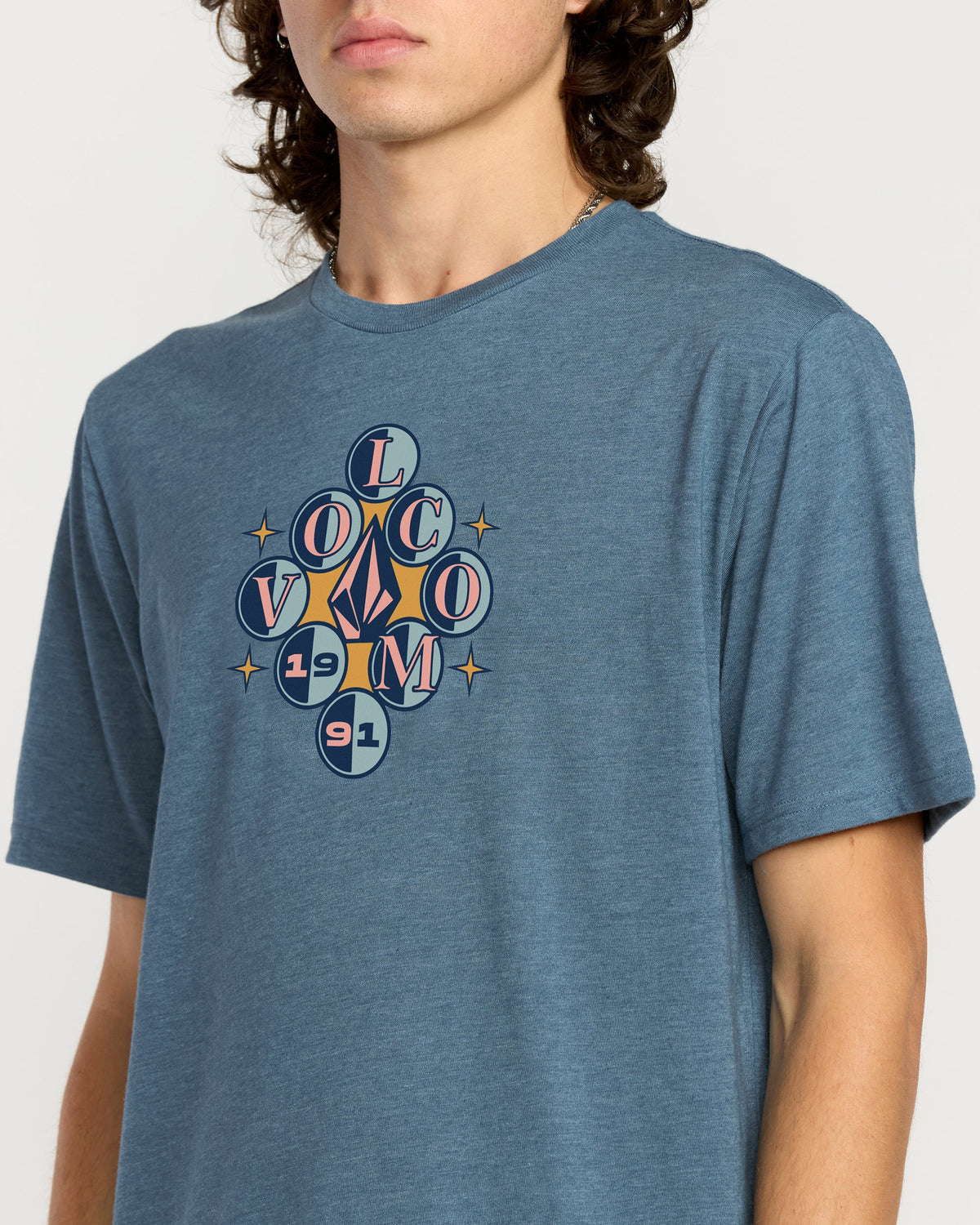 Men's Cue 91 Short Sleeve Tee Blue Wash - Volcom