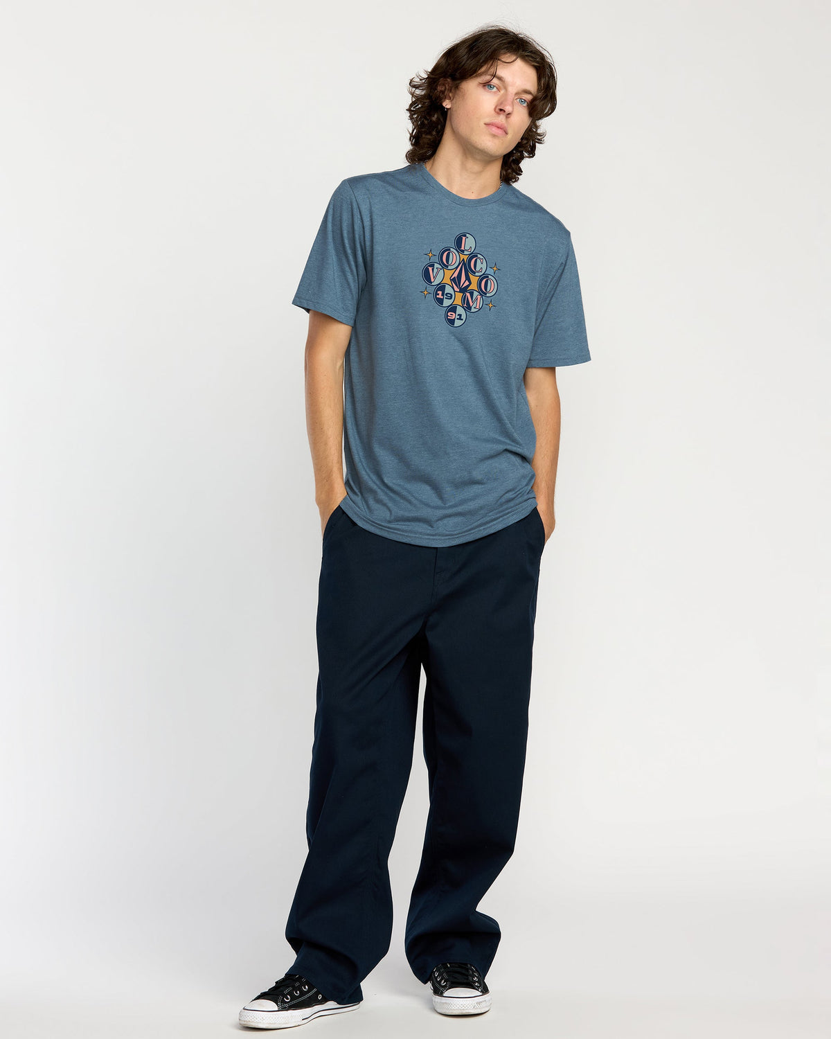 Men's Cue 91 Short Sleeve Tee Blue Wash - Volcom