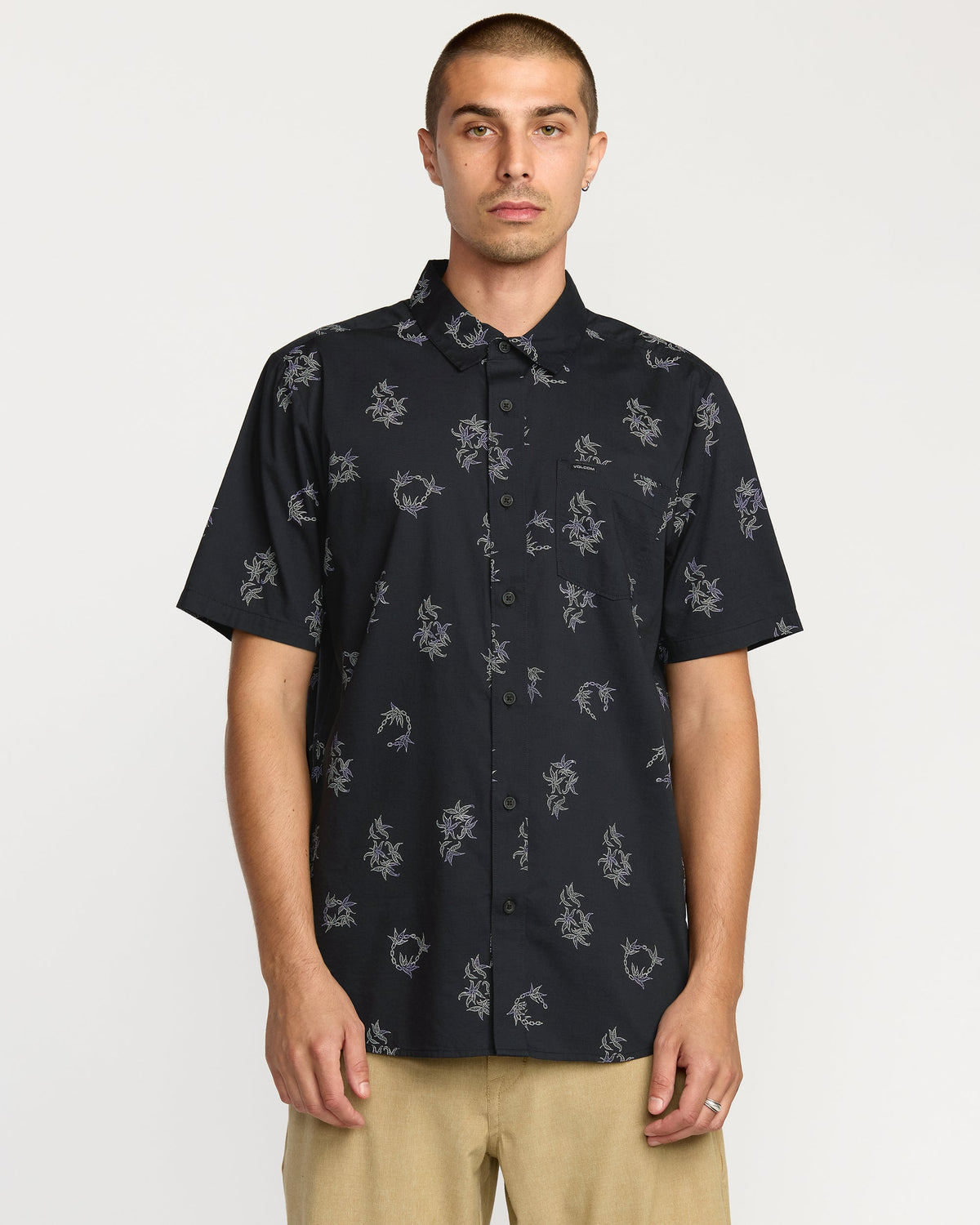 Men's Scaler Stone Woven Short Sleeve Shirt Antique Black - Volcom