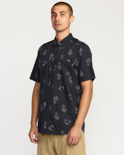 Men's Scaler Stone Woven Short Sleeve Shirt Antique Black - Volcom