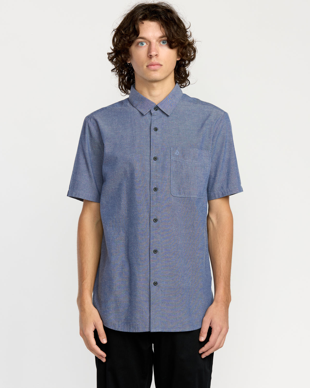 Men's Date Knight Short Sleeve Shirt Blue Wash - Volcom