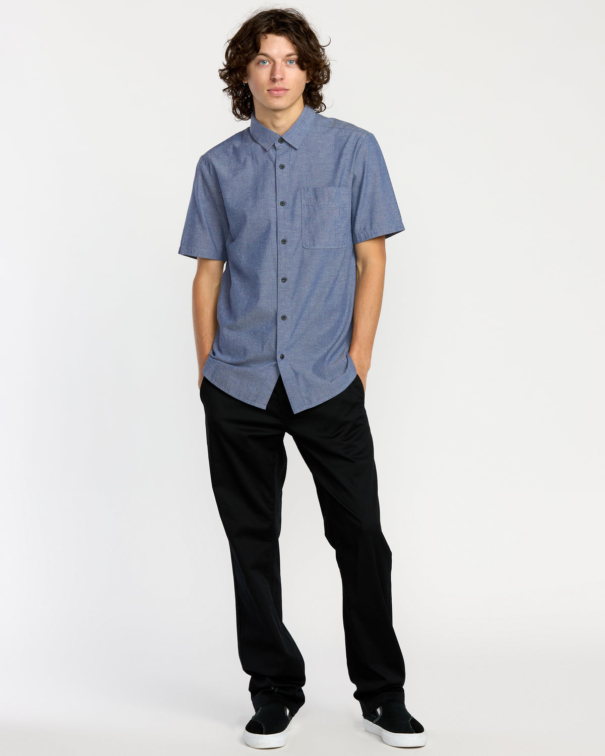 Men's Date Knight Short Sleeve Shirt Blue Wash - Volcom