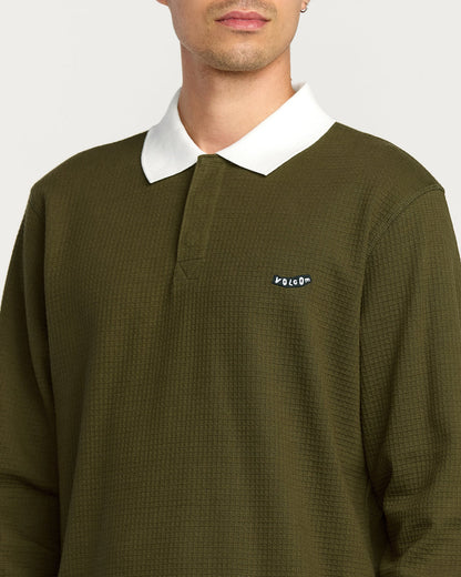 Men's Curbstone Polo Long Sleeve Shirt Sage Leaf - Volcom