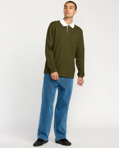 Men's Curbstone Polo Long Sleeve Shirt Sage Leaf - Volcom