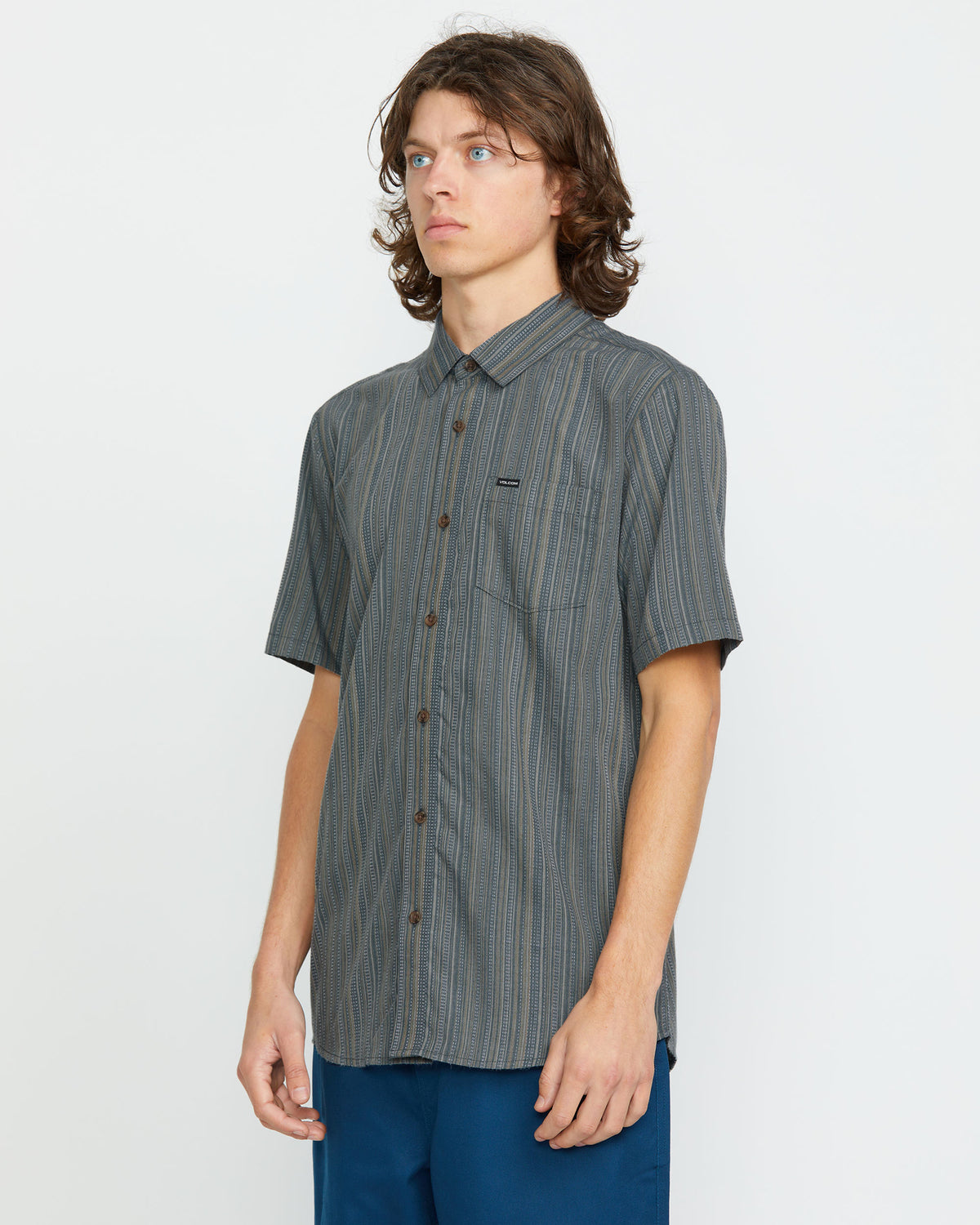 Men's Jahstripe Short Sleeve Dark Slate - Volcom