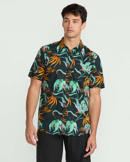 Men's Brainmelter Floral Short Sleeve Shirt Black Green - Volcom