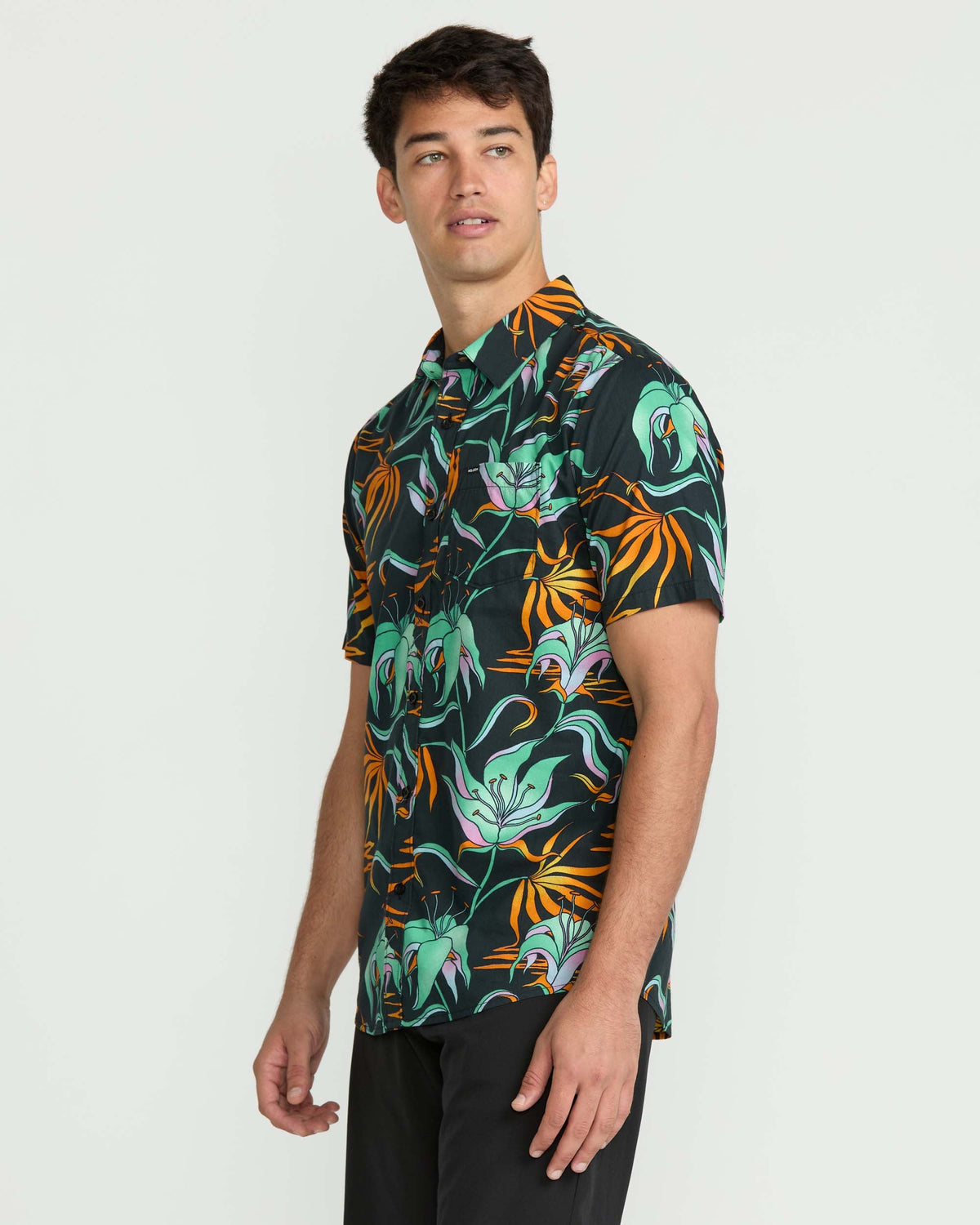 Men's Brainmelter Floral Short Sleeve Shirt Black Green - Volcom