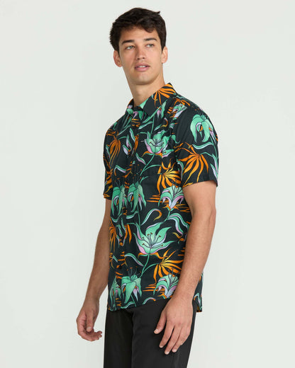 Men's Brainmelter Floral Short Sleeve Shirt Black Green - Volcom