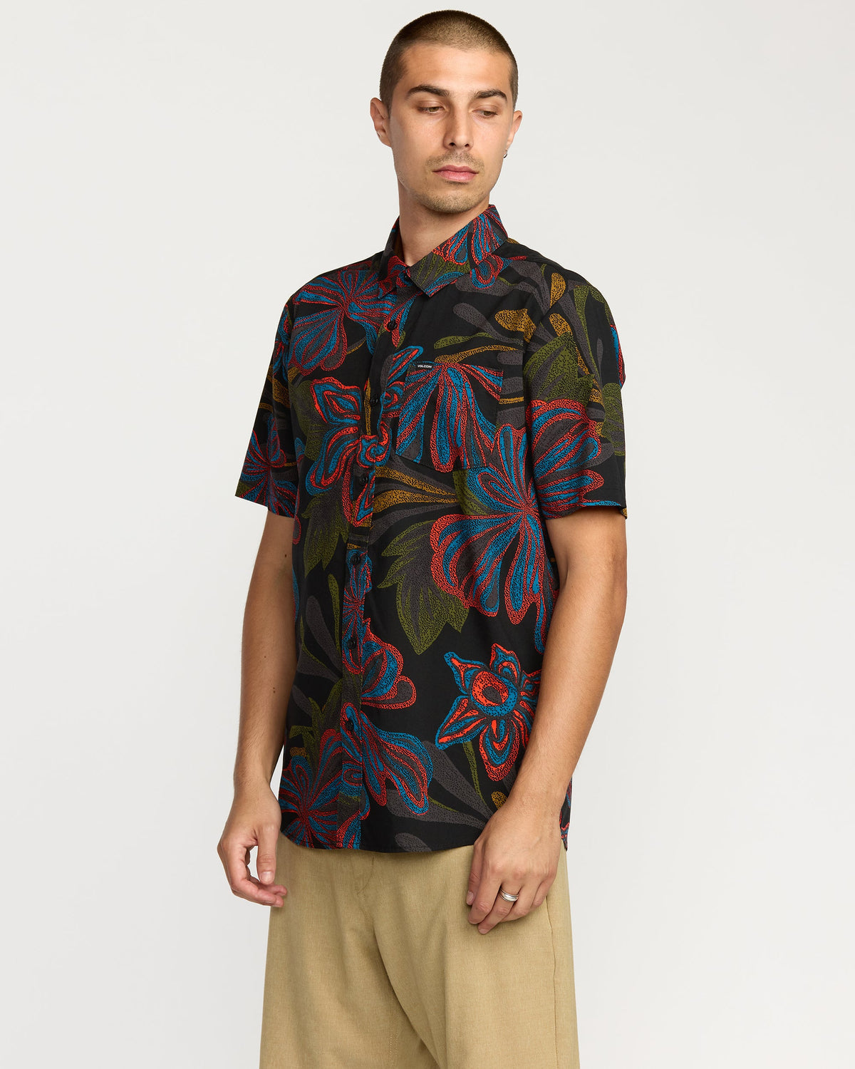 Men's Rendezvous Floral Short Sleeve Shirt Black Print - Volcom