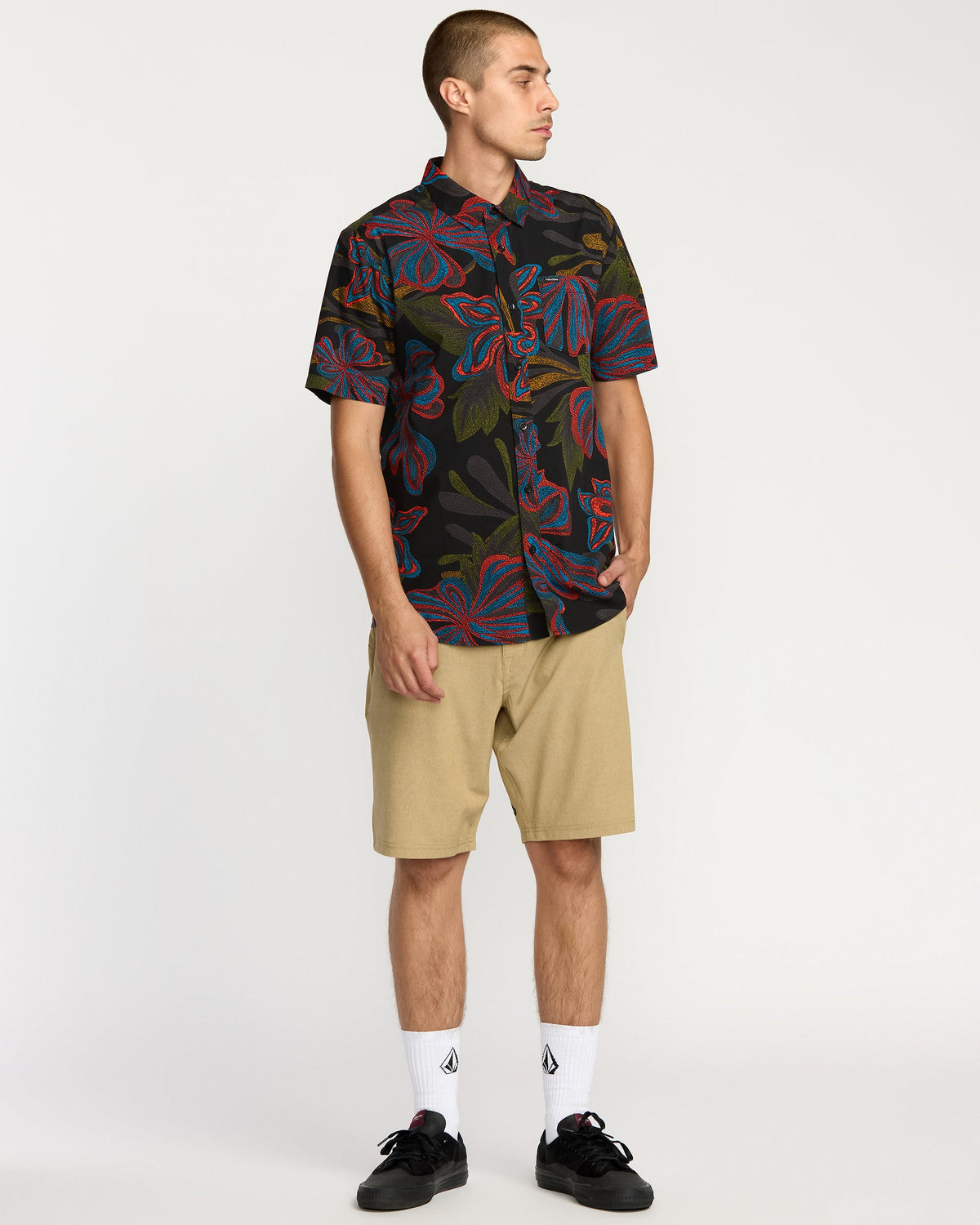 Men's Rendezvous Floral Short Sleeve Shirt Black Print - Volcom