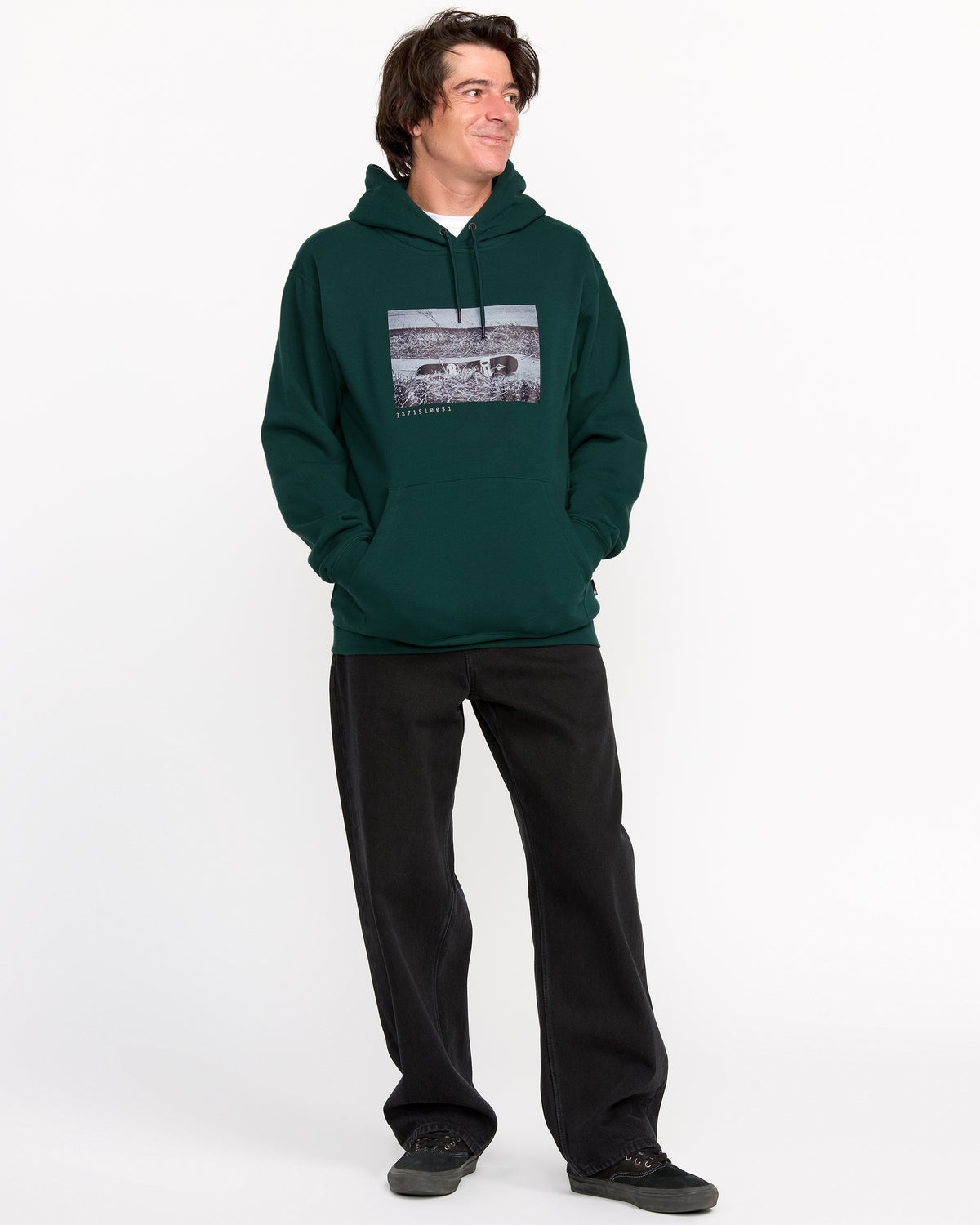Men's Essential Hoodie Black Green - Volcom