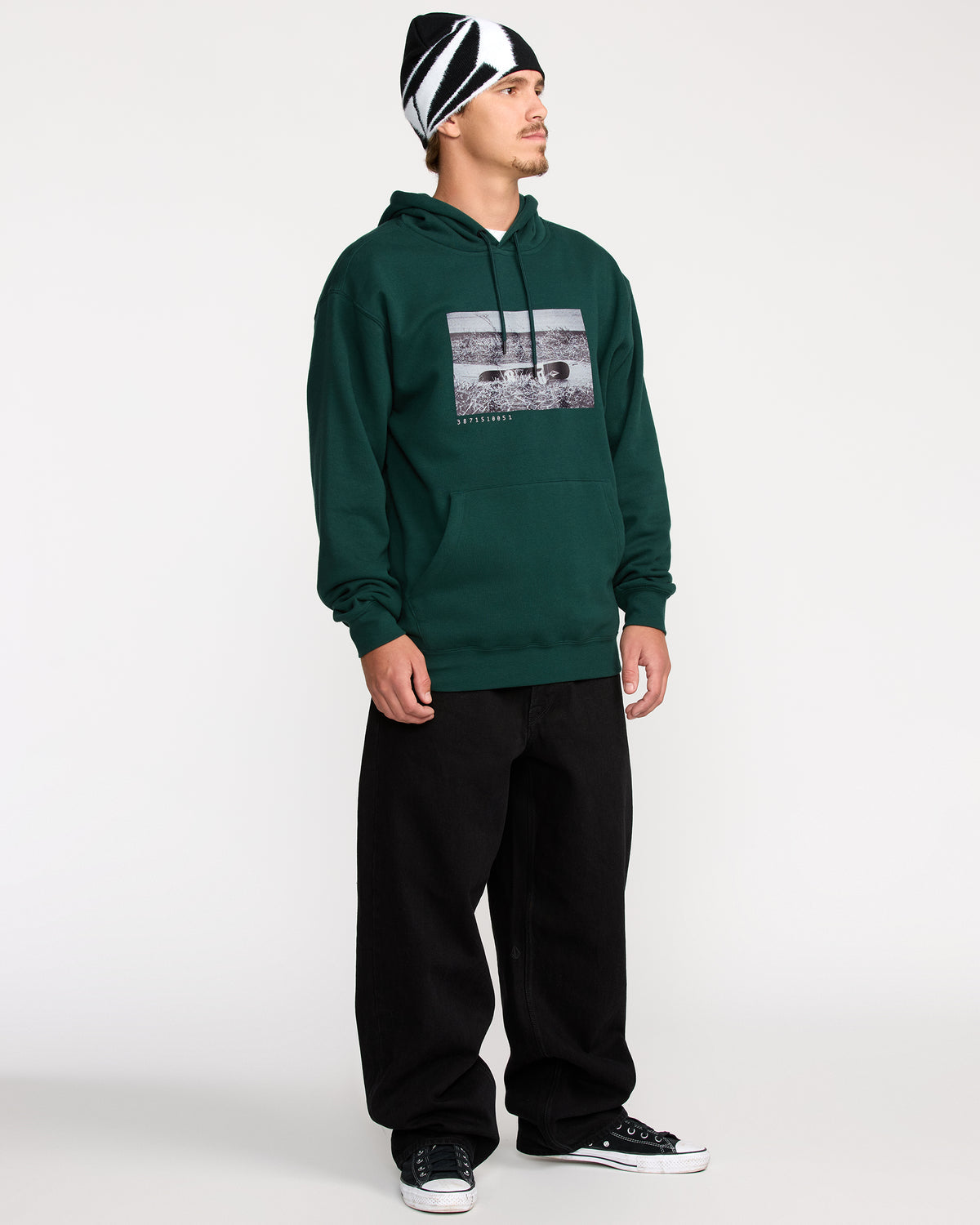 Men's Essential Hoodie Black Green - Volcom
