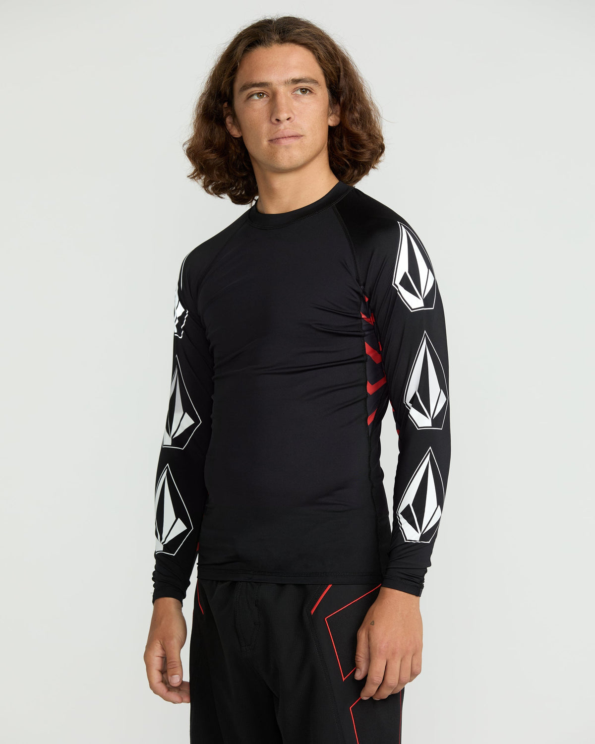 Men's Surf Vitals J Robinson Tght Long Sleeve Rashguard Black/Red - Volcom