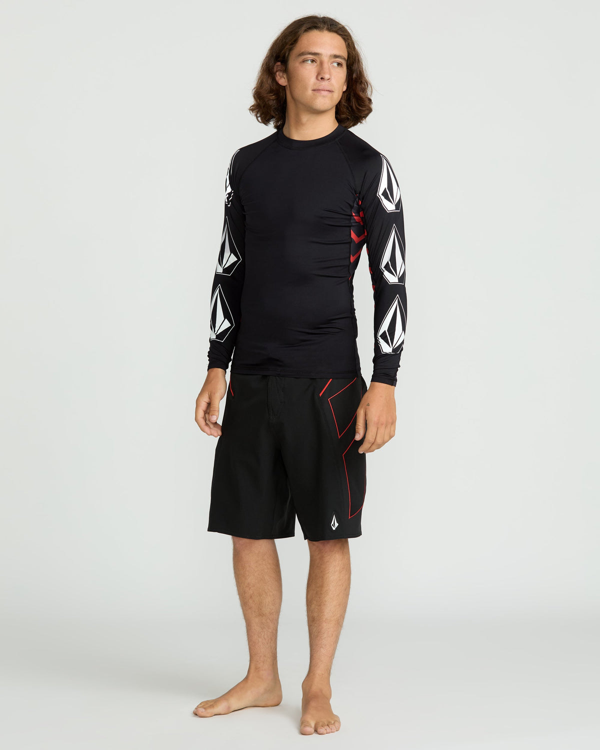 Men's Surf Vitals J Robinson Tght Long Sleeve Rashguard Black/Red - Volcom