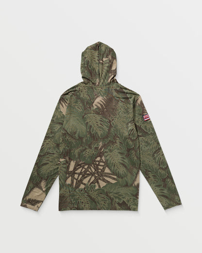 Men's Loose Hood Long Sleeve Surf Tee Khaki - Volcom