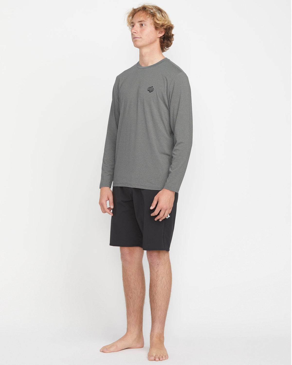 Men's Oval Track Loose Long Sleeve Surf Tee Heather Grey - Volcom