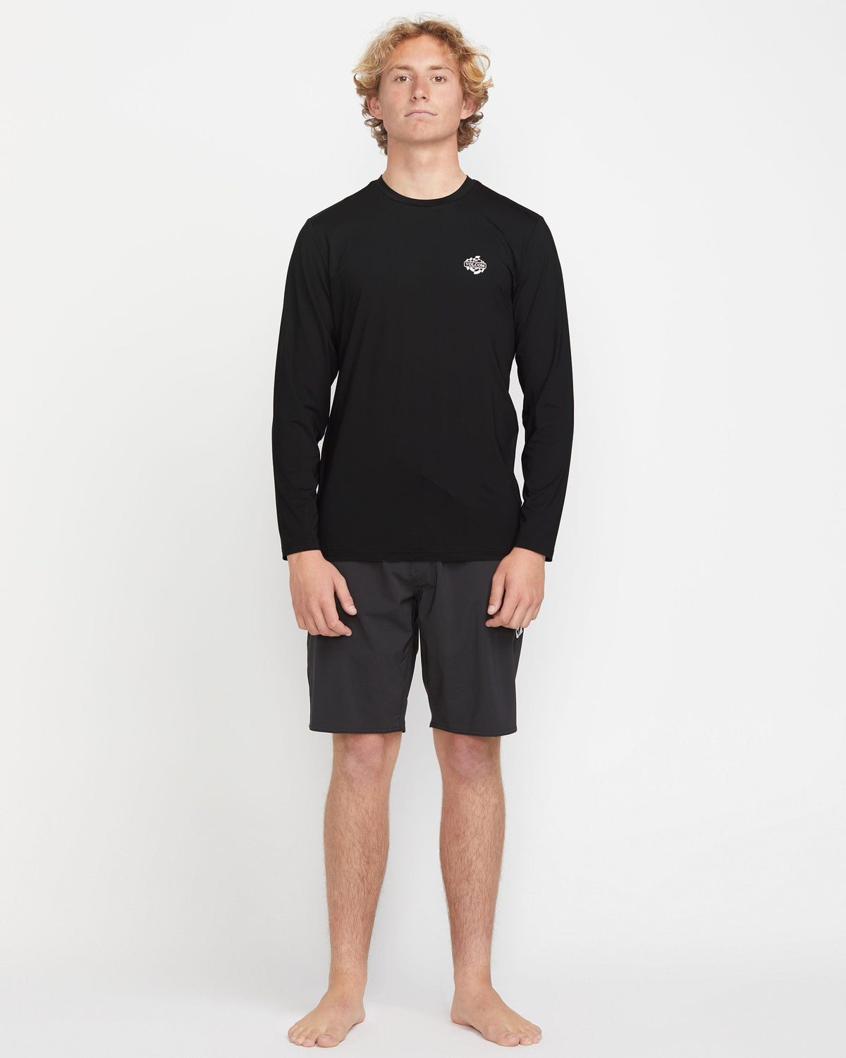 Men's Oval Track Loose Long Sleeve Surf Tee Black - Volcom
