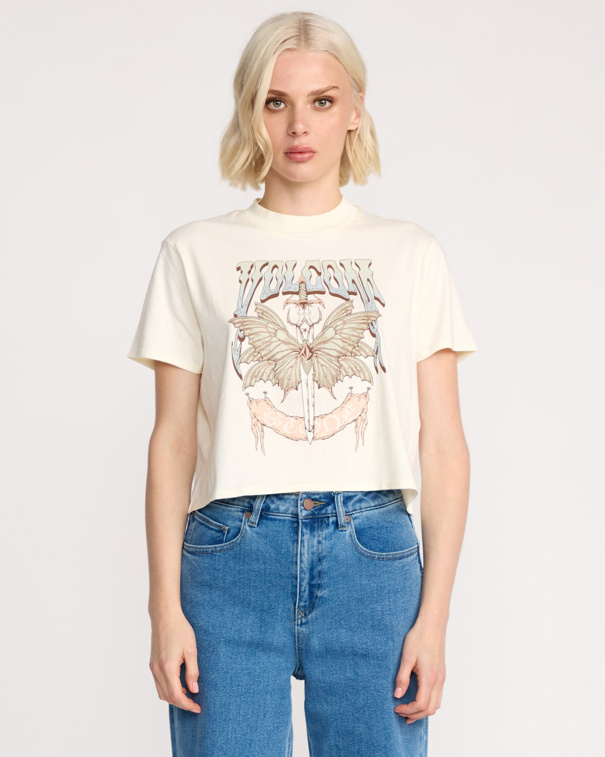 Women's Dial Crop Tee Bone - Volcom