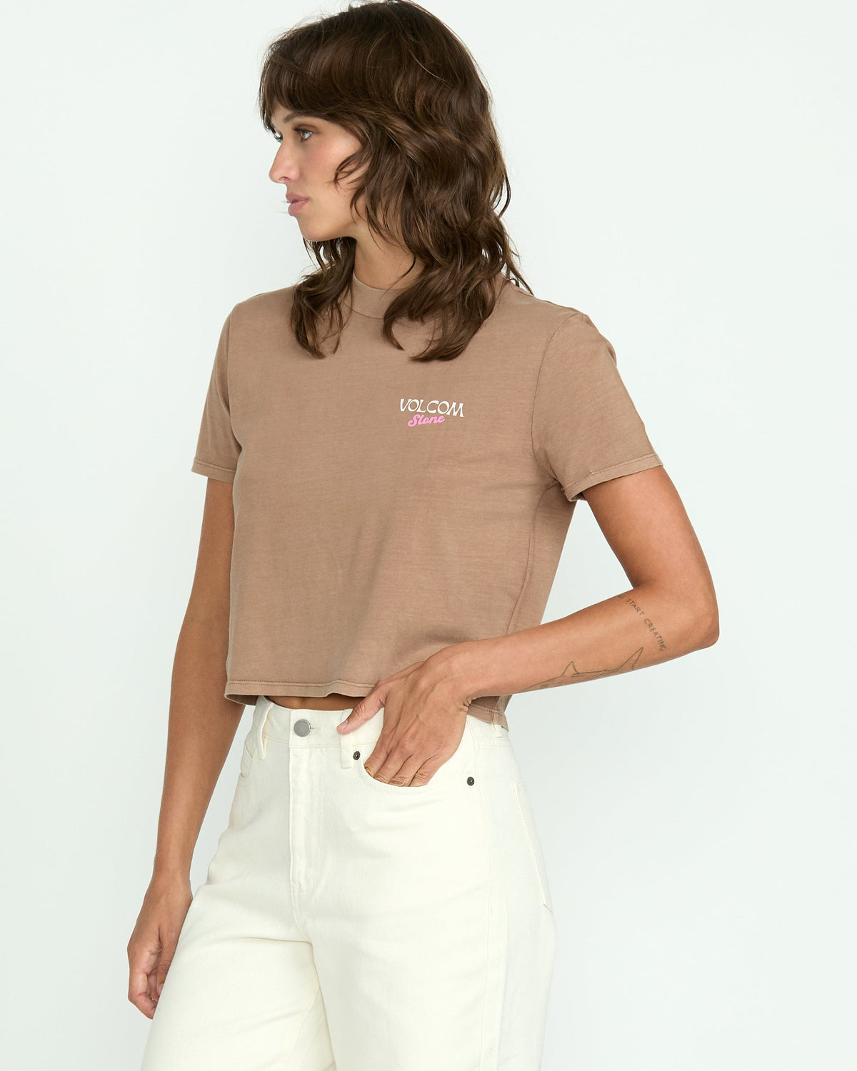 Women's Dial Crop Tee Hazelnut - Volcom