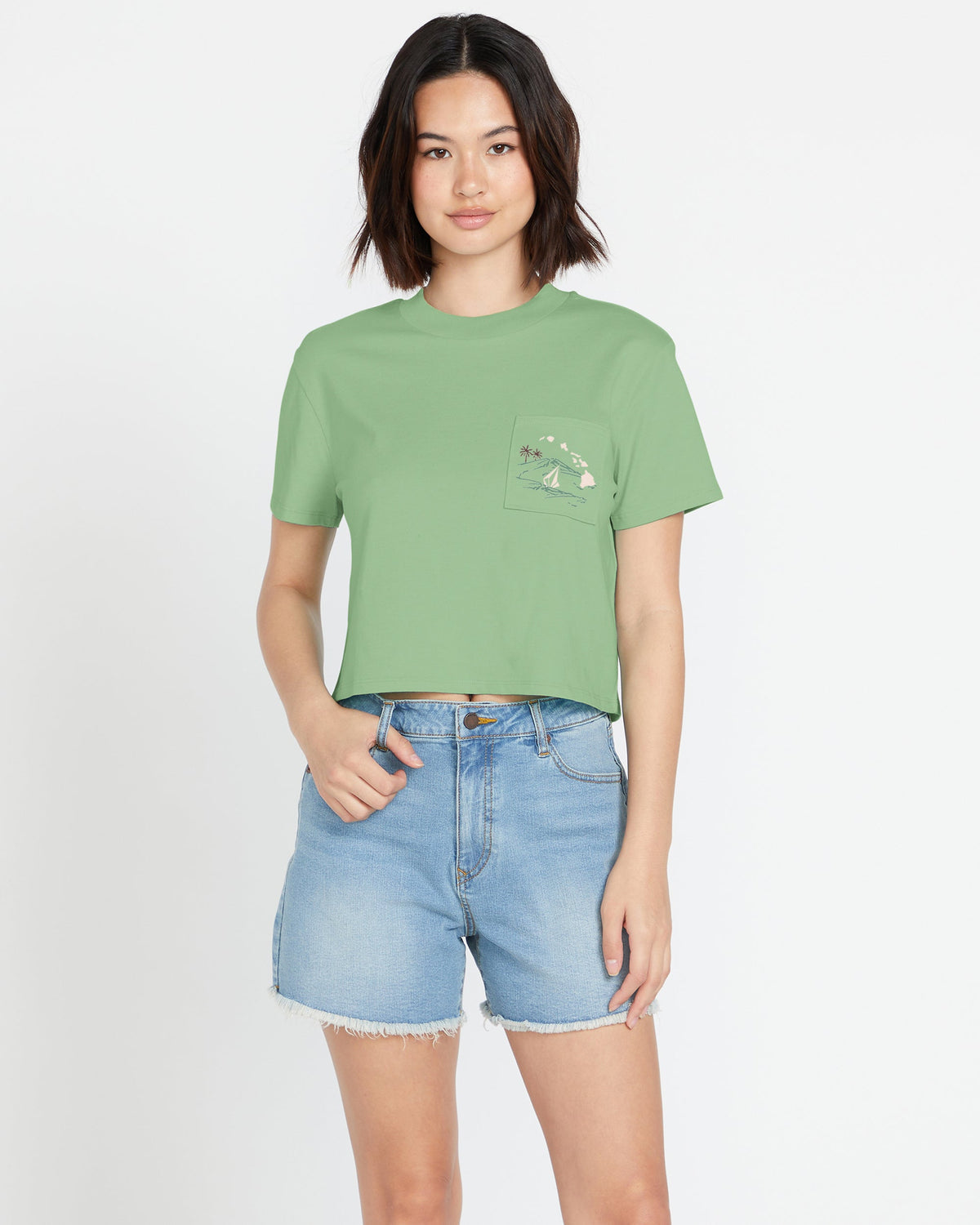 Women's Volcom Island Pocket Tee Seagreen - Volcom