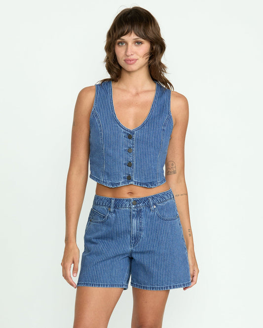 Women's Stoned Boyfriend Shorts Blue Stripe - Volcom