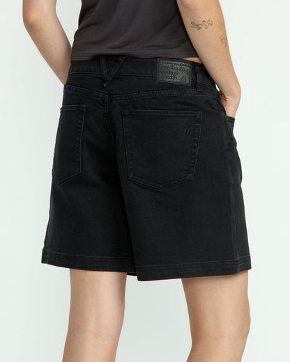 Women's Strait Up Long Shorts Black Out - Volcom