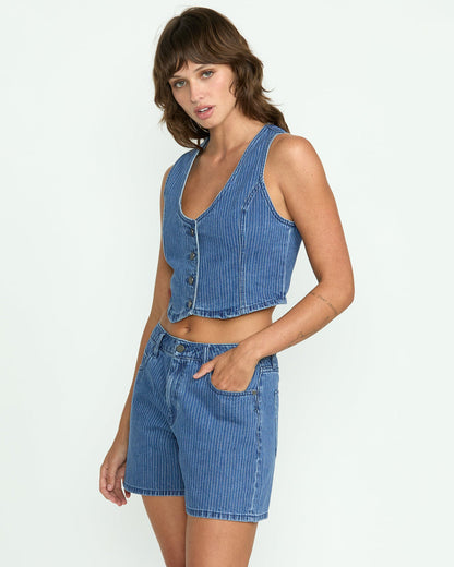 Women's Stoned Boyfriend Vest Blue Stripe - Volcom