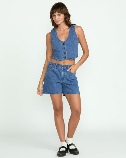 Women's Stoned Boyfriend Vest Blue Stripe - Volcom