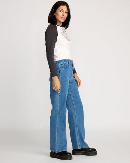 Women's Stoned Boyfriend High Rise Jeans Deep River Blues - Volcom