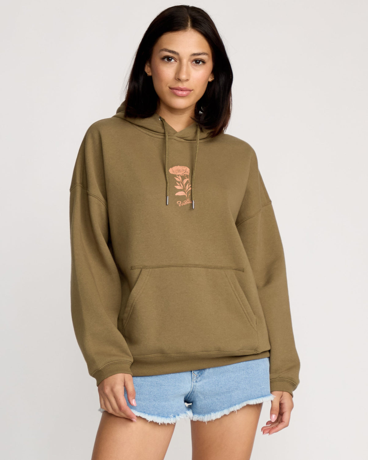 Women's Stone Art Up Hoodie Olive Green - Volcom