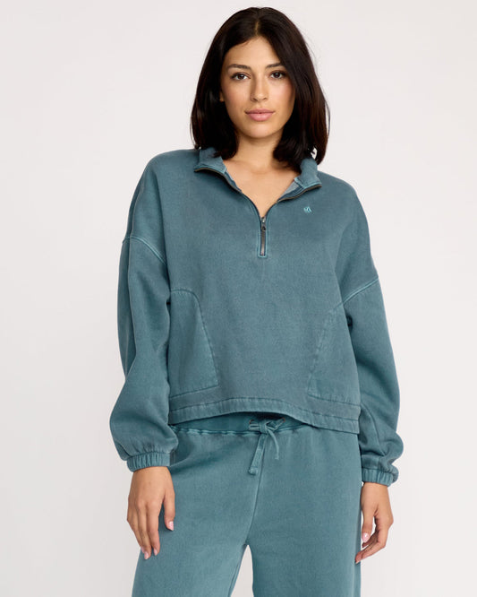 Women's Stone Soft Quarter Zip Pullover Emerald Green - Volcom