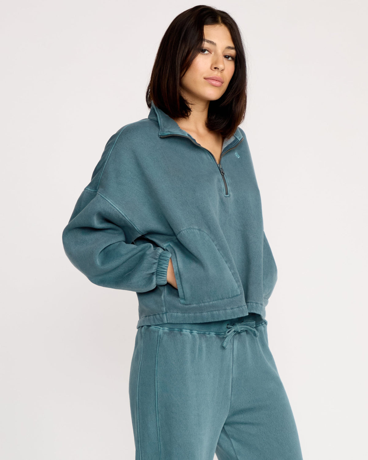 Women's Stone Soft Quarter Zip Pullover Emerald Green - Volcom
