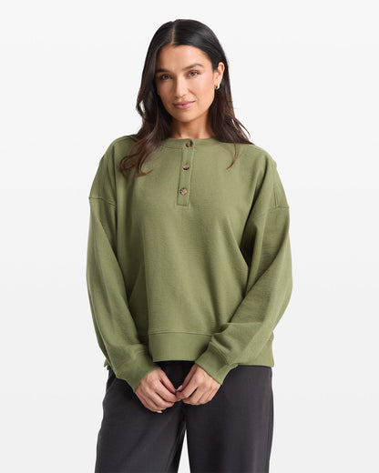 Women's Lived In Fleece Henley Moss Stone - Volcom