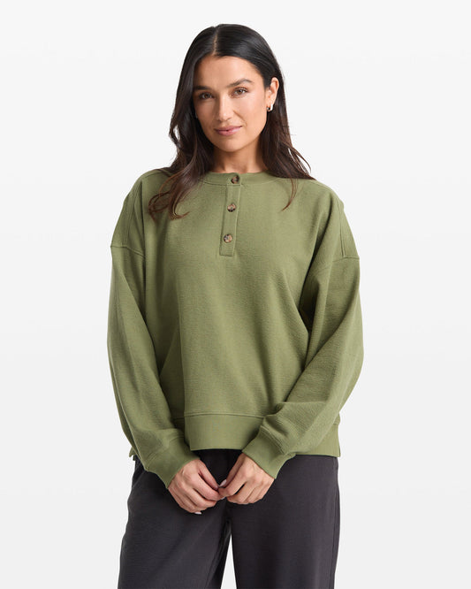 Women's Lived In Fleece Henley Moss Stone - Volcom