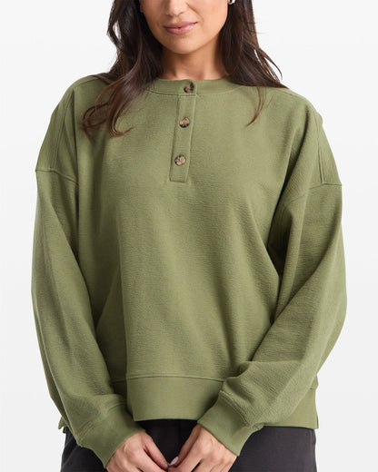 Women's Lived In Fleece Henley Moss Stone - Volcom