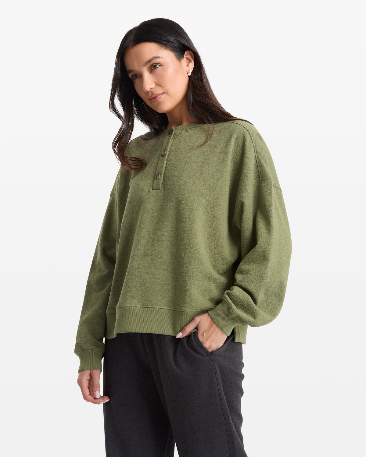 Women's Lived In Fleece Henley Moss Stone - Volcom