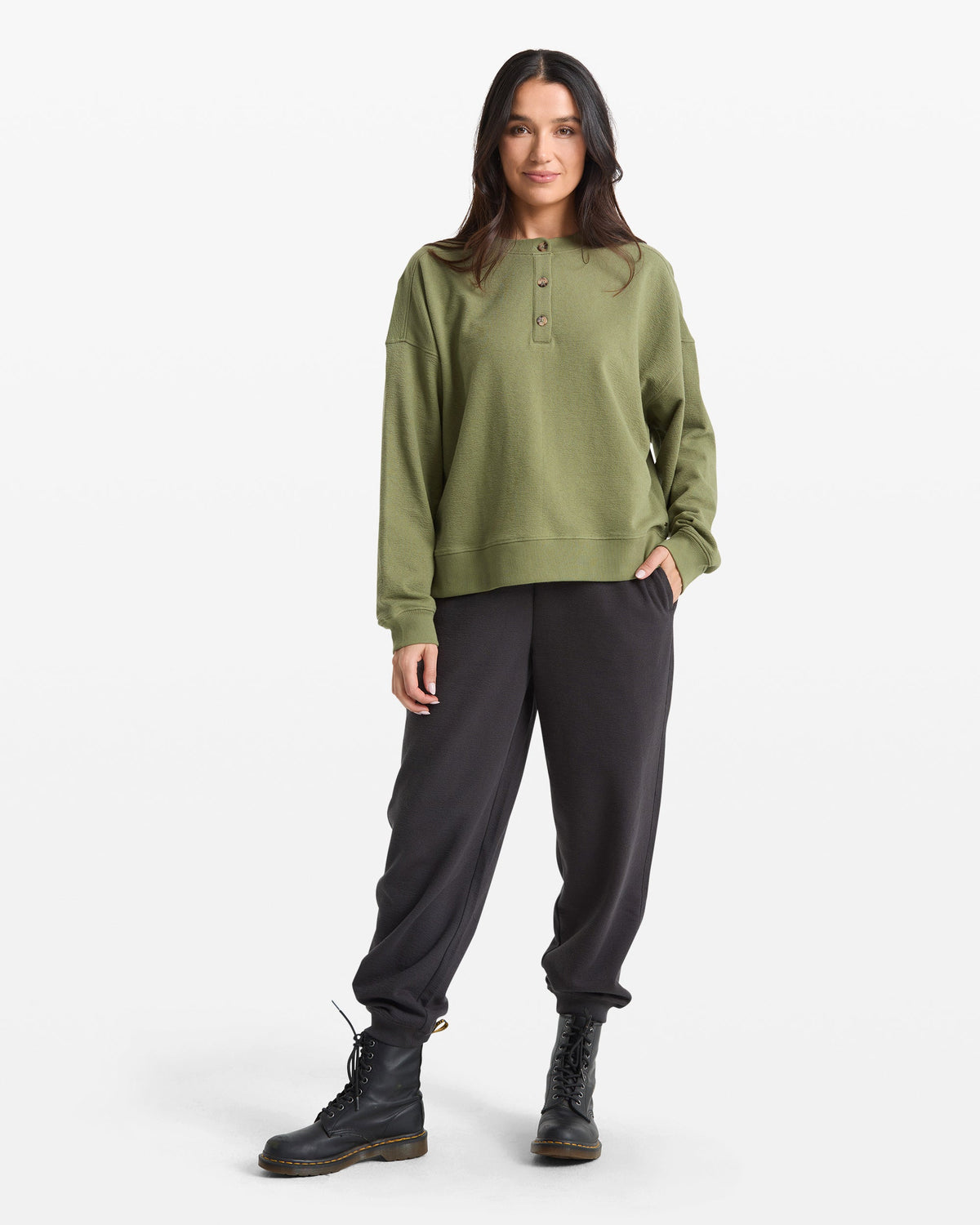 Women's Lived In Fleece Henley Moss Stone - Volcom