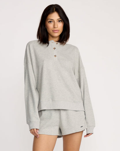 Women's Lived In Fleece Henley Heather Grey - Volcom