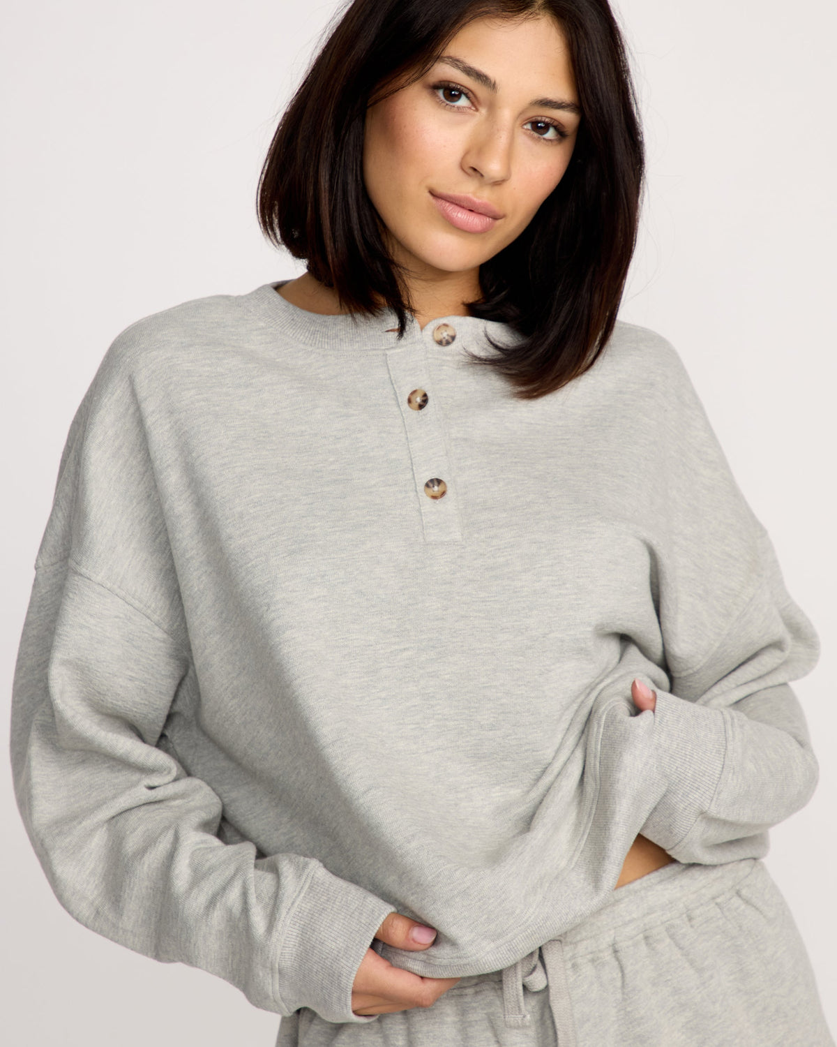 Women's Lived In Fleece Henley Heather Grey - Volcom