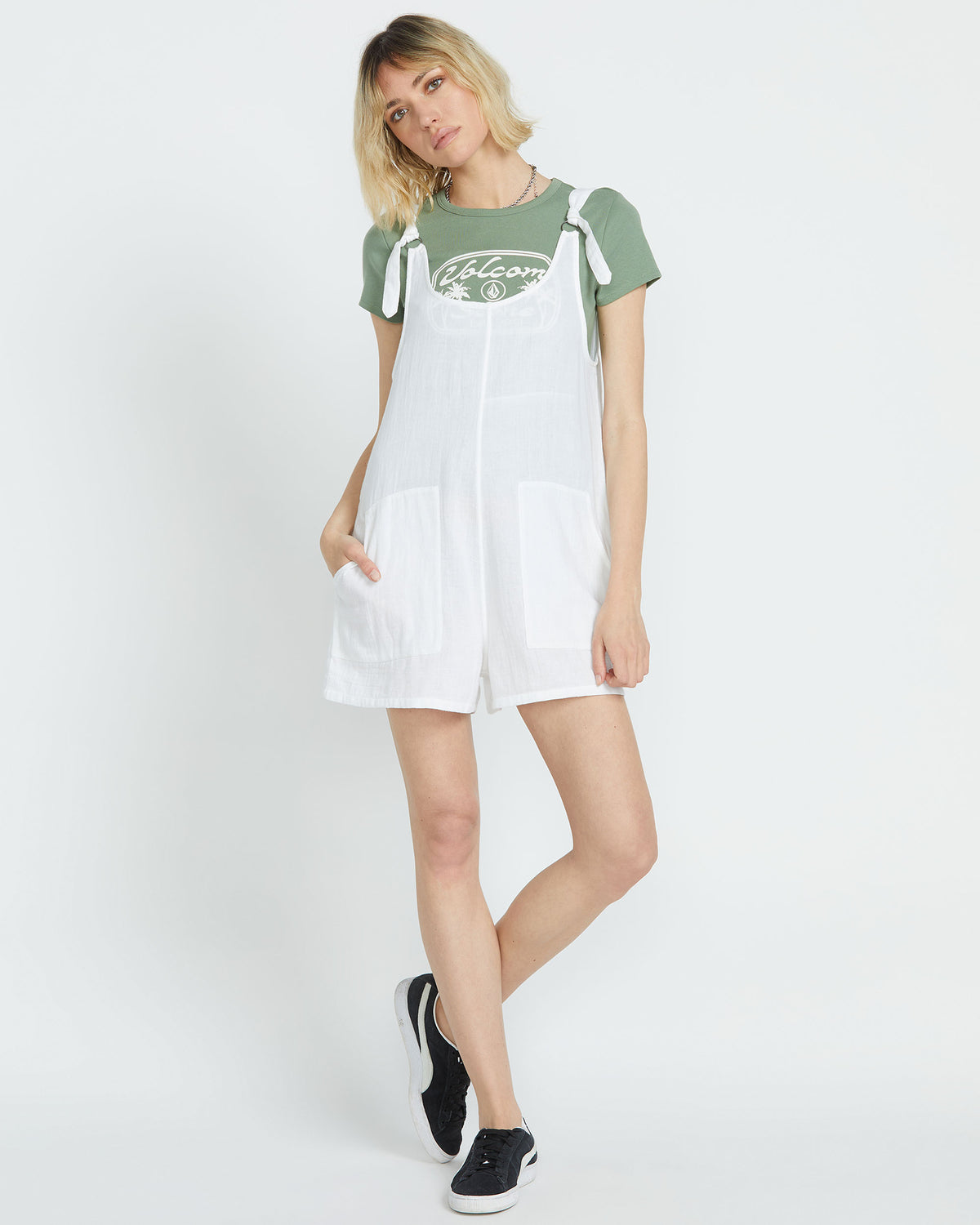 Women's Lil Tie Strap Romper White - Volcom