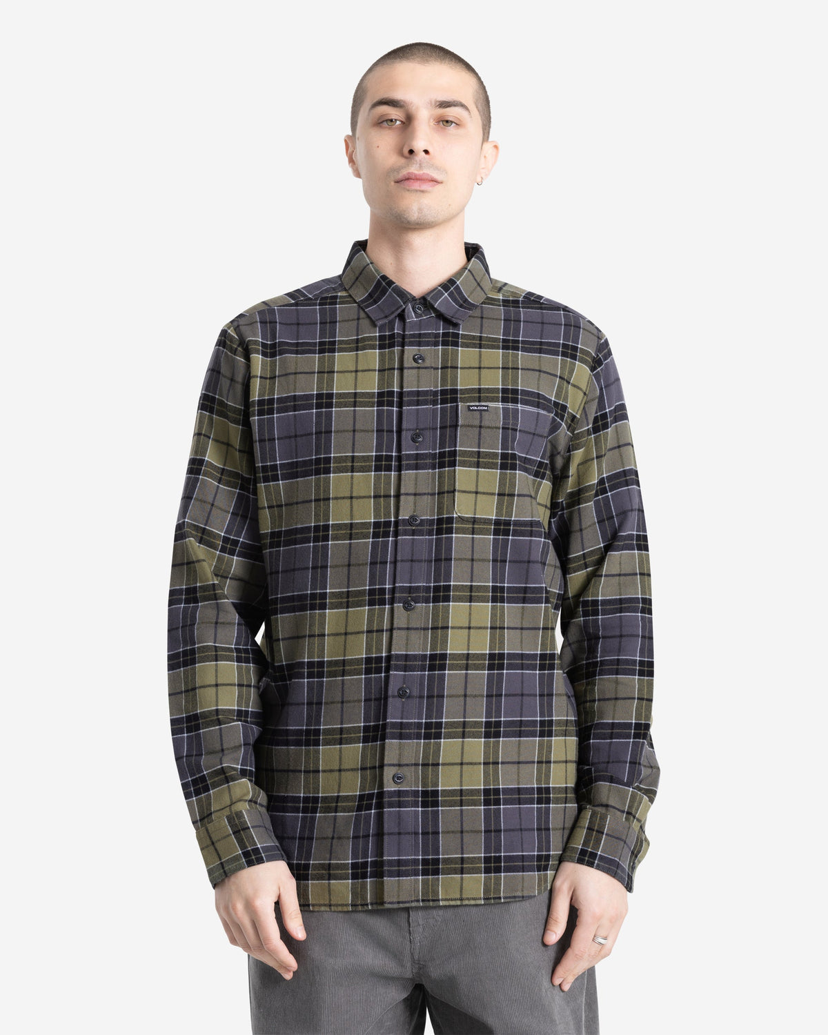 Men's Caden Plaid Long Sleeve Shirt Dark Olive - Volcom