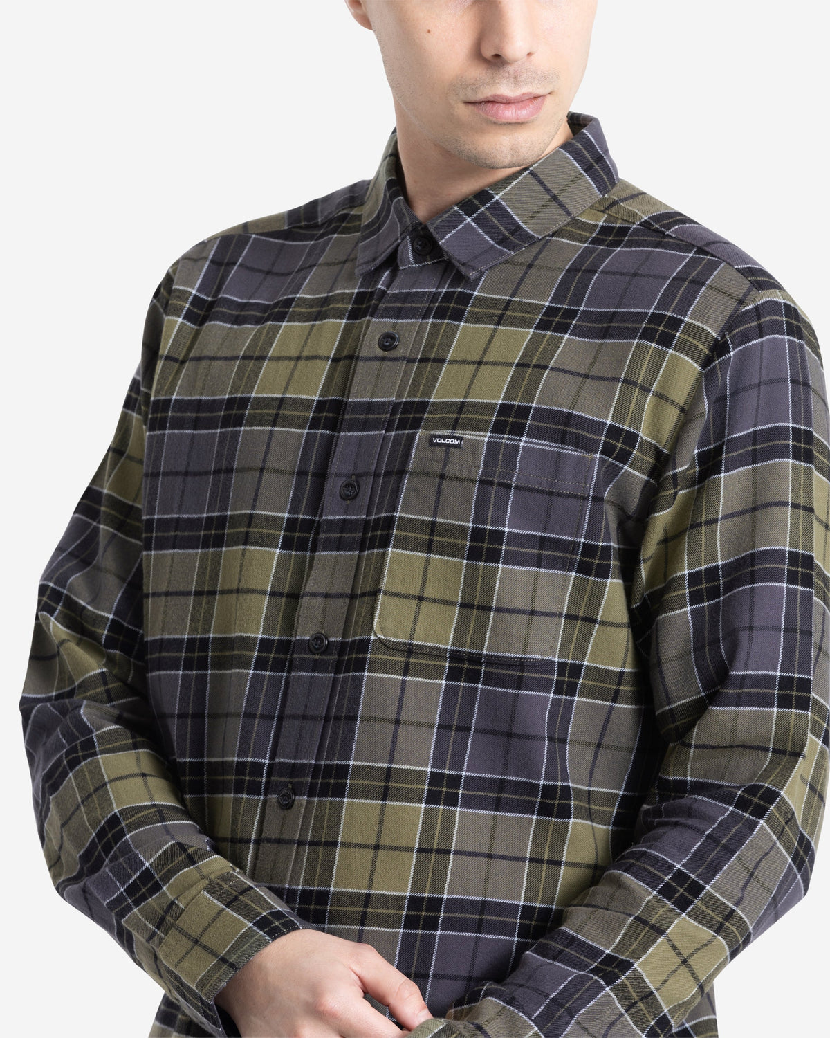 Men's Caden Plaid Long Sleeve Shirt Dark Olive - Volcom
