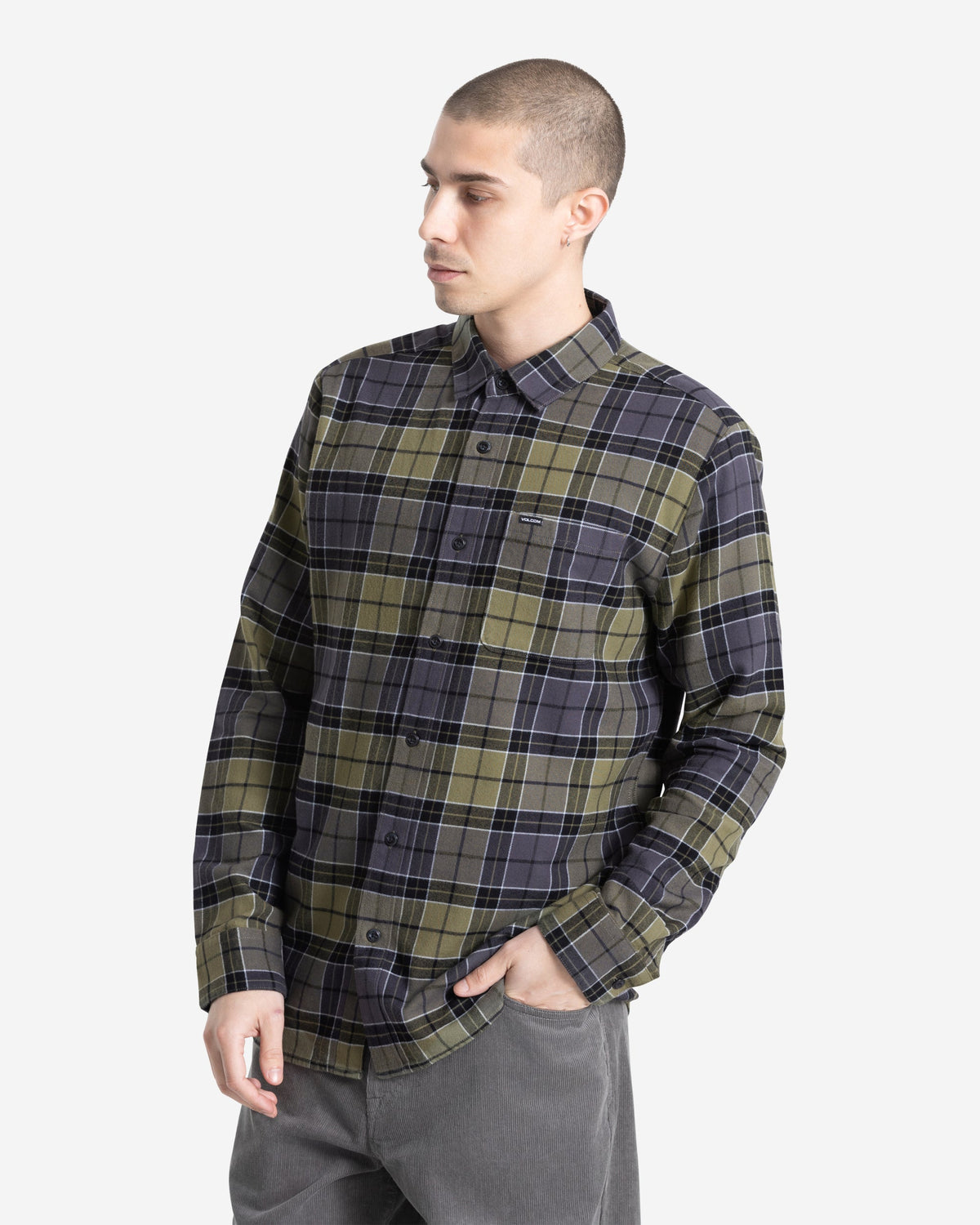 Men's Caden Plaid Long Sleeve Shirt Dark Olive - Volcom
