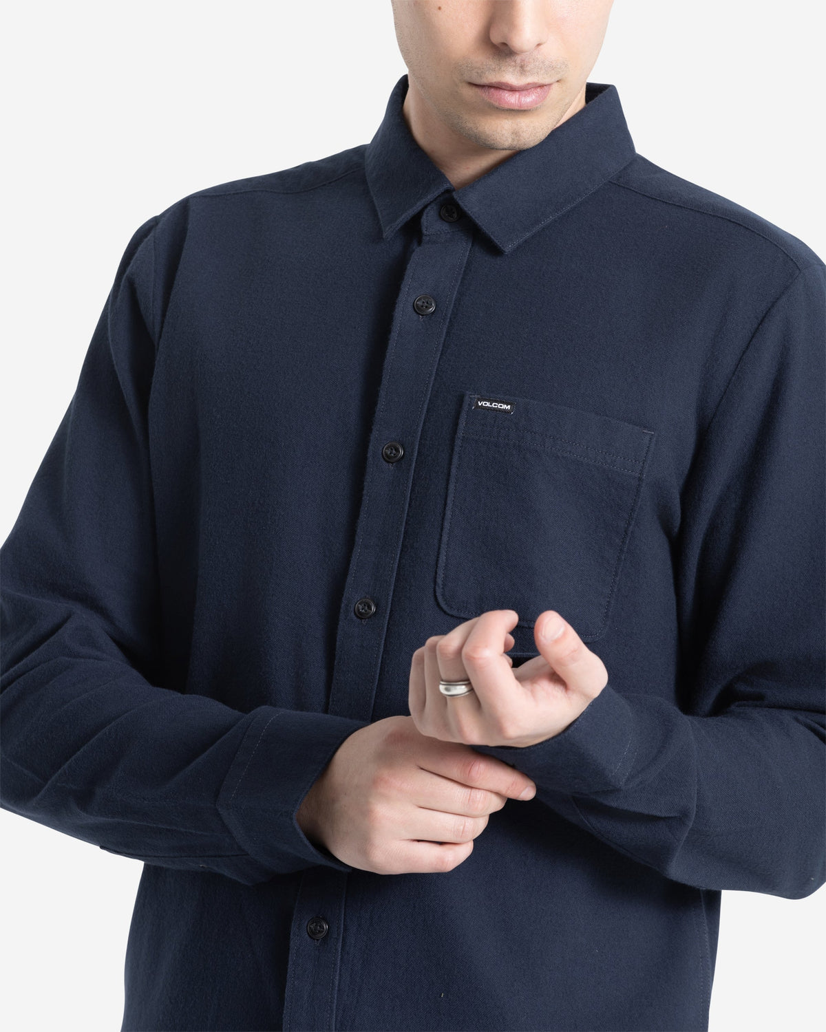 Men's Caden Solid Long Sleeve Shirt Navy - Volcom