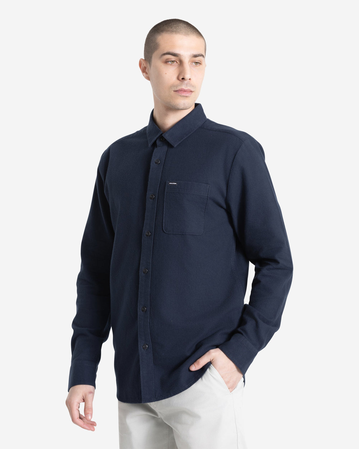 Men's Caden Solid Long Sleeve Shirt Navy - Volcom